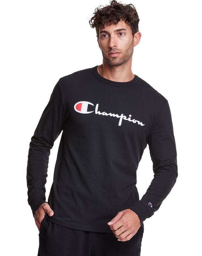 Champion Long-Sleeve Lightweight Script Logo T-Shirt Heren - Zwart - Belgie 7820IMJFZ